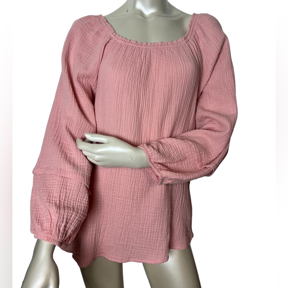 Gibsonlook Pink 100% Cotton Long Sleeve Top.